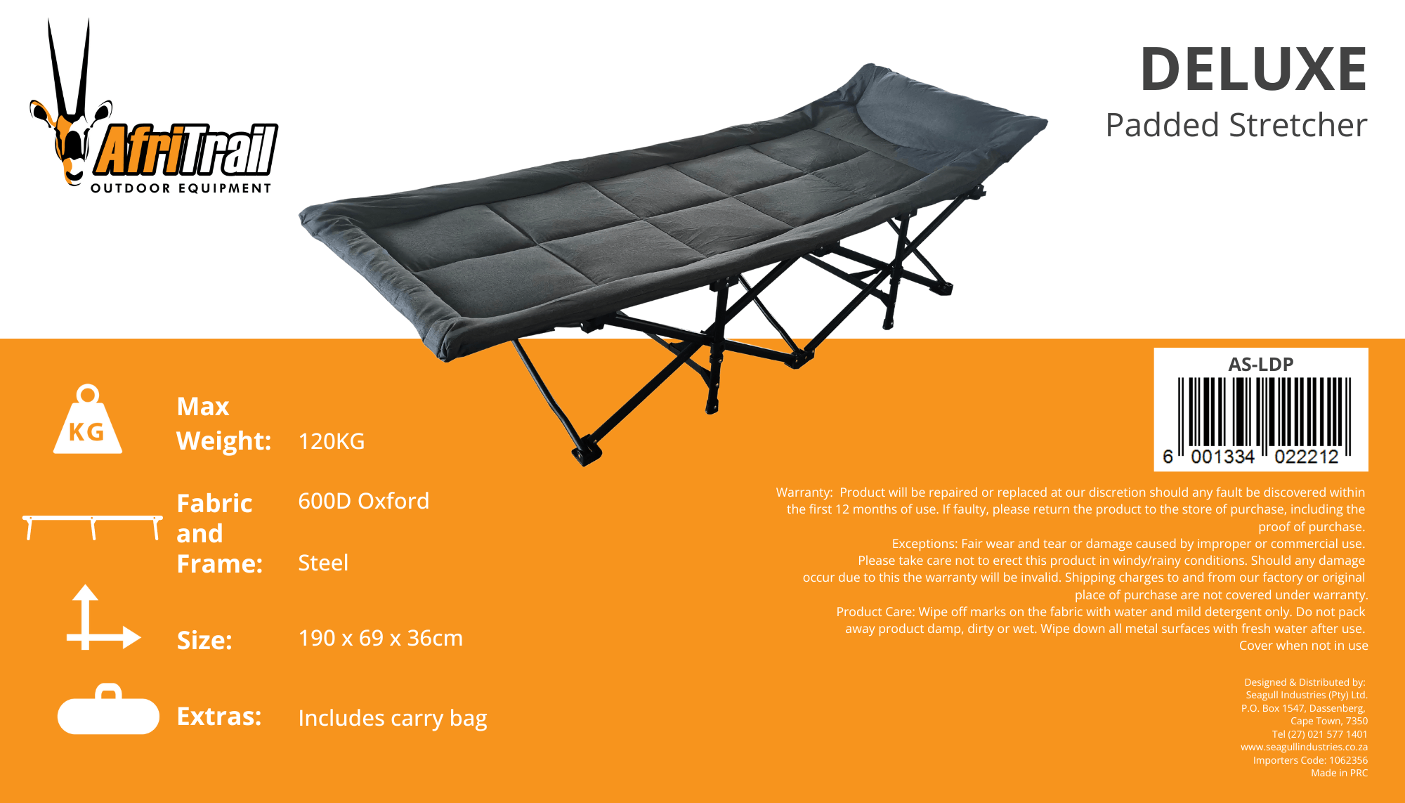 AfriTrail Deluxe Padded Stretcher 120kg AS-LDP