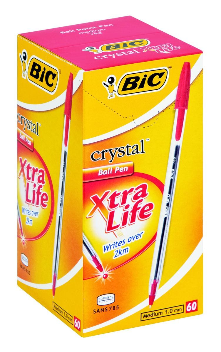 BIC Crystal Medium Xtra Life Ballpoint Pens Red Box of 60