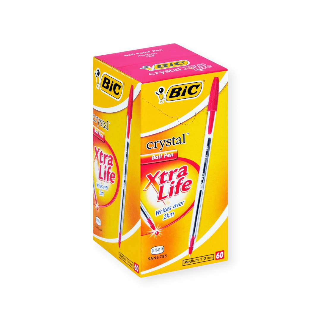 BIC Crystal Medium Xtra Life Ballpoint Pens Red Box of 60