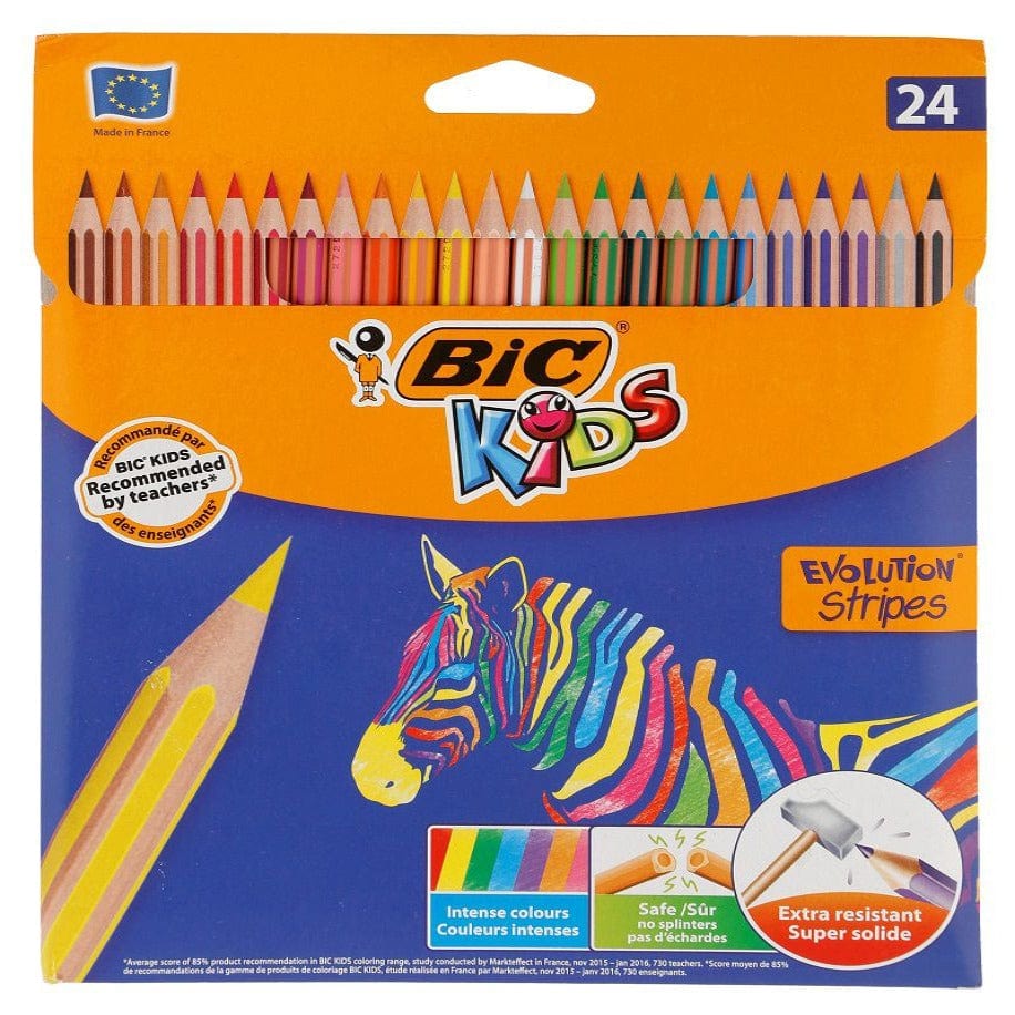 BIC Evolution Stripes - 24 Coloring Pencils for Kids, Students & Teachers
