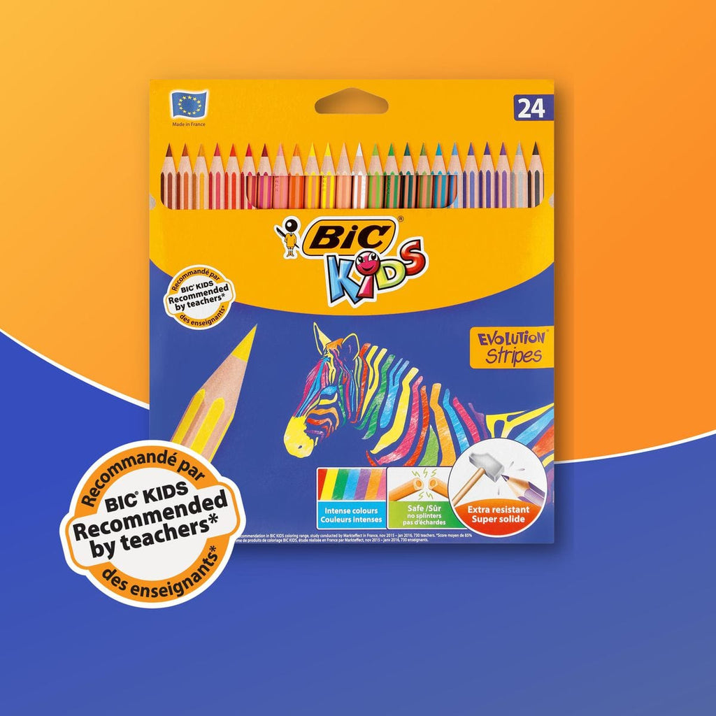 BIC Evolution Stripes - 24 Coloring Pencils for Kids, Students & Teachers