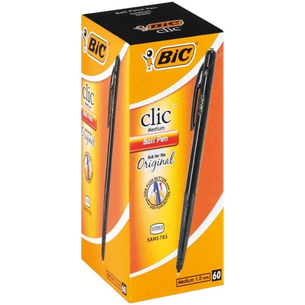 BIC Clic Medium Ballpoint Pens Black Box Of 60