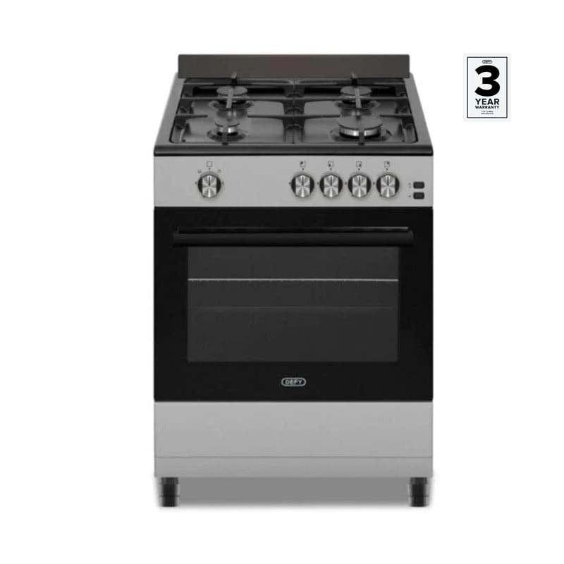 Defy 60cm Silver Black 4 Burners Gas Stove DGS601