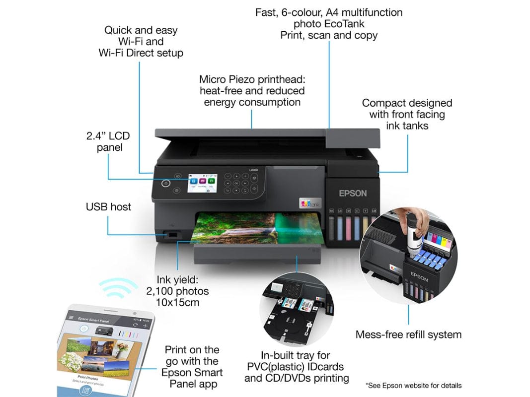 Epson L8100 Ecotank, A4, 3-in-1, Wi-Fi Direct, Photo Printer
