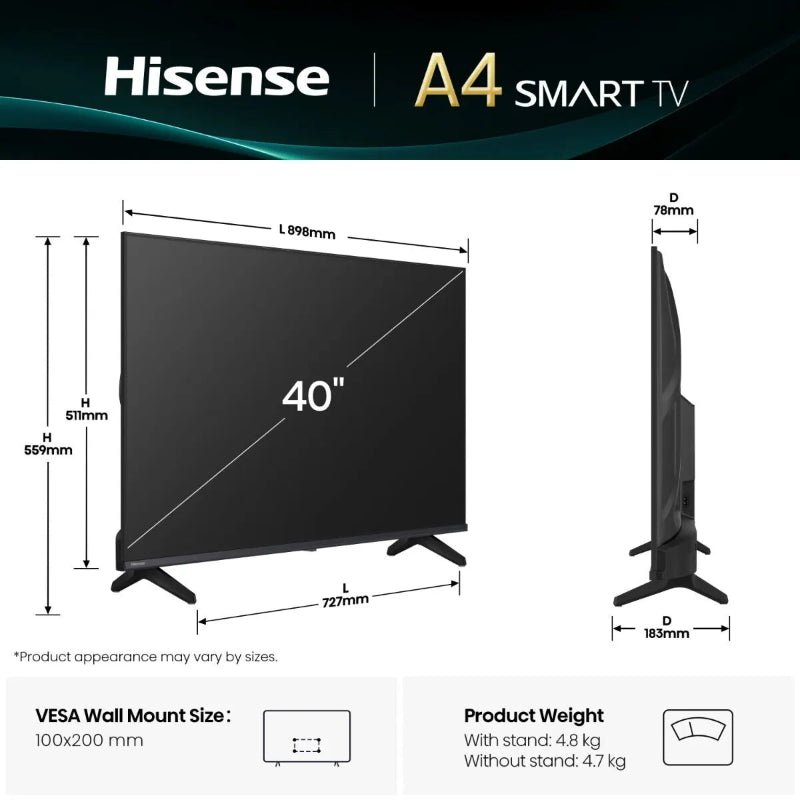 Hisense 102cm (40") Smart LED TV - 40A4Q