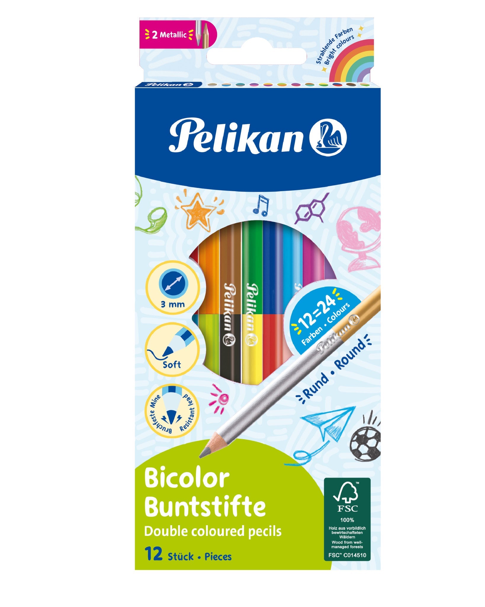 Pelikan Colored Pencils Bicolor, Round 12 Pieces 700146