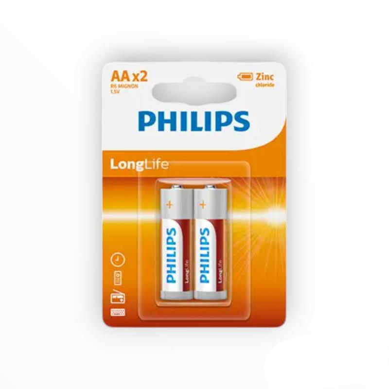 Philips Long-life Zinc AA Batteries 1.5V 2 Pack R6L2B / 97