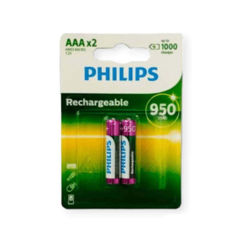 Philips Rechargeable AAA Batteries HR03 Micro 2 Pack
