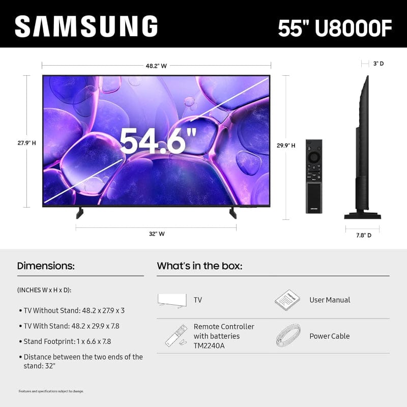 Samsung 55 Inch Crystal UHD 4K Smart TV UA55U8000FKXXA