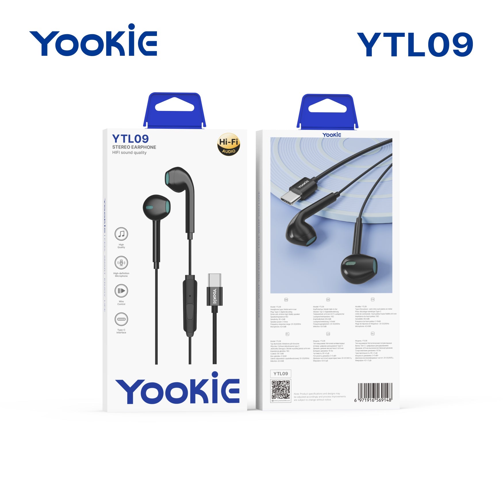 Yookie YTL-09 Wired Earphones Type-C – Black