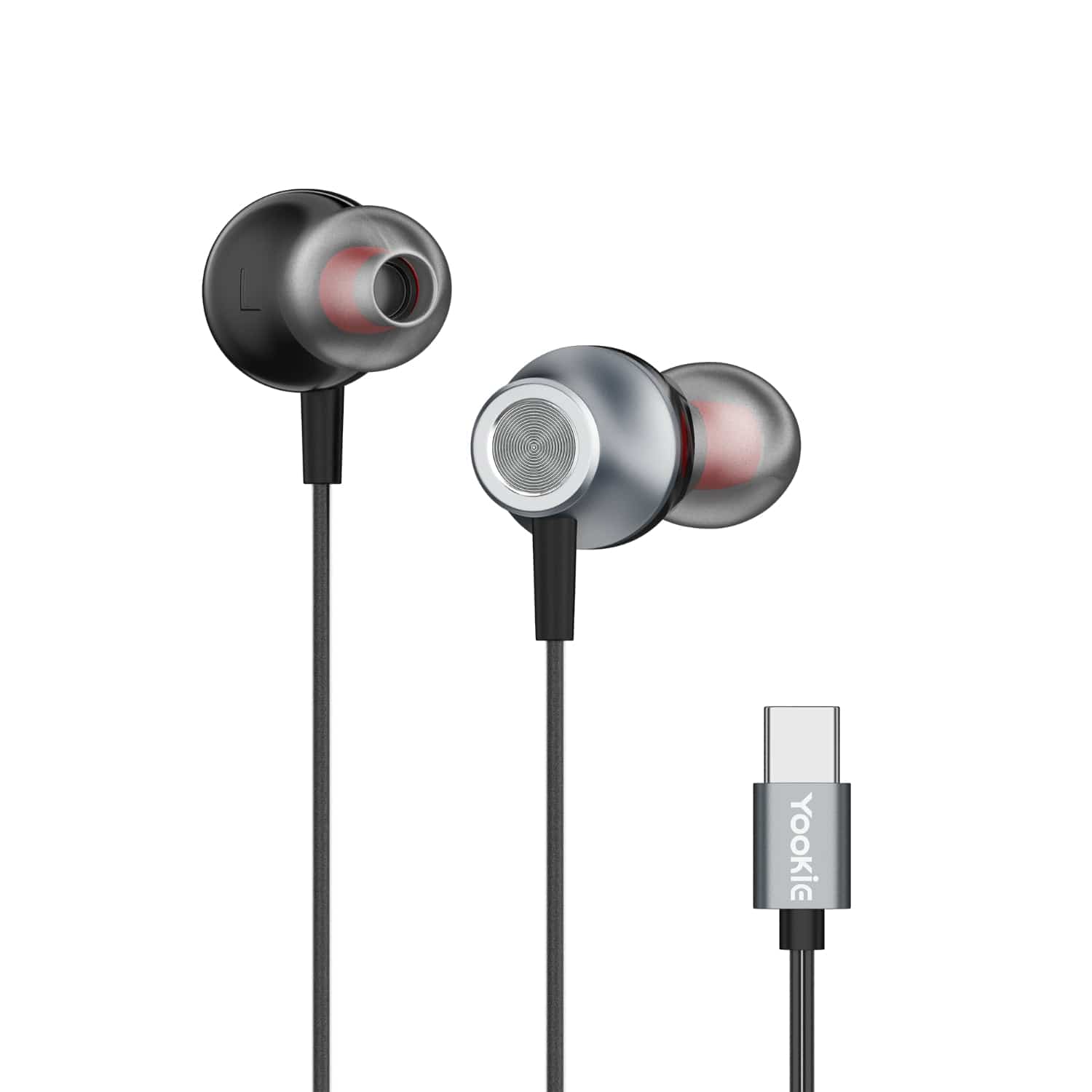 Yookie YTL-11 Wired Earphones Type-C – Black/Silver